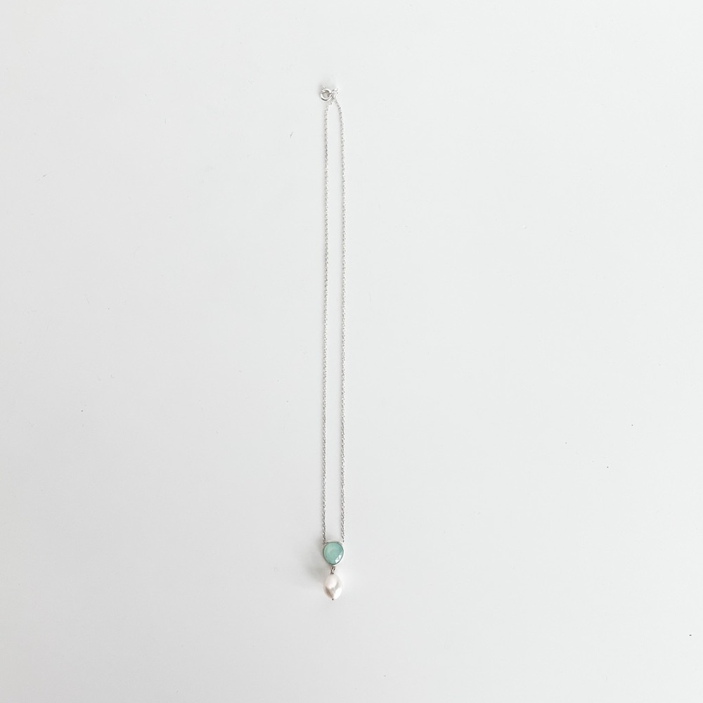 Sterling Silver Necklace with Chalcedony Gem & Pearl Pendant